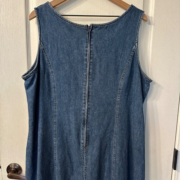 Expressions 1X 1XL VTG Y2K 90s Denim Maxi Dress Suede Leather Lace Up Slit Boho - Picture 9 of 9